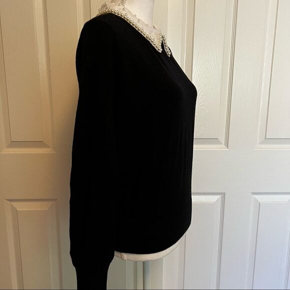 NWOT Halogen Black Crewneck Sweater with Removable Faux Pearl Collar Small - Picture 3 of 10